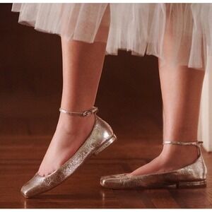 Dolce Vita Ashya Silver Ballet Flats‎ Distressed Leather Metallic Shoes Size 9